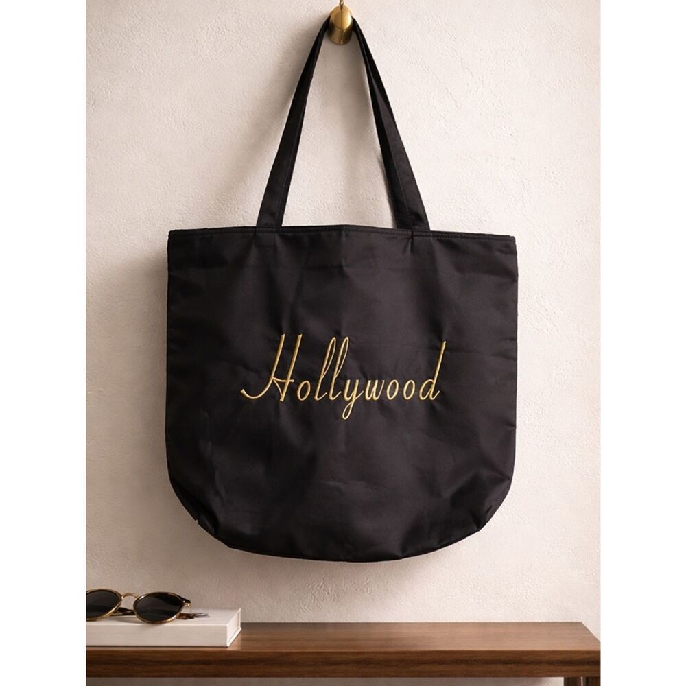 Hollywood Script Embroidered Black Tote